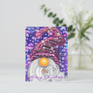 Happy Gnome in Lila Hut Singt ein Weihnachtslied -