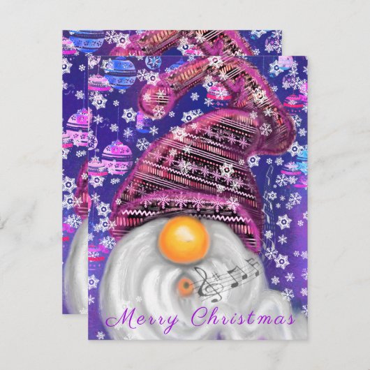 Happy Gnome in Lila Hut Singt ein Weihnachtslied (Vorne/Hinten)