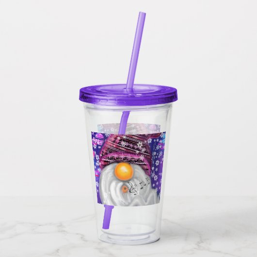 Happy Gnome in Lila Hut Singt ein Weihnachtslied Acryltrinkbecher (Rückseite)