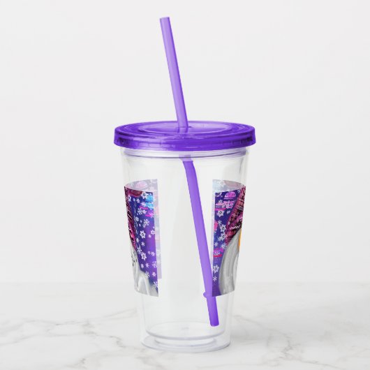 Happy Gnome in Lila Hut Singt ein Weihnachtslied Acryltrinkbecher (Links)