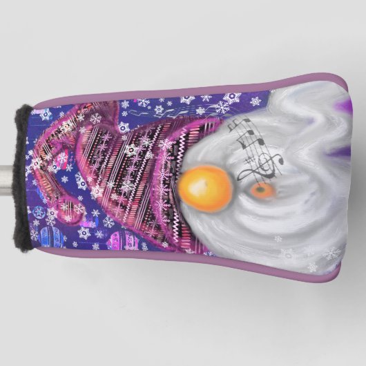 Happy Gnome in Lila Hut Singt ein Weihnachtslied Golf Headcover (Vorderseite)