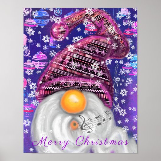 Happy Gnome in Lila Hut Singt ein Weihnachtslied Poster (Vorne)