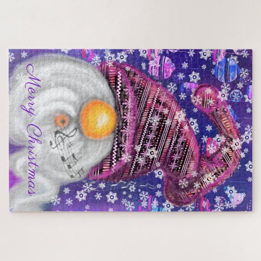 Happy Gnome in Lila Hut Singt ein Weihnachtslied Puzzle (Horizontal)