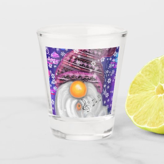 Happy Gnome in Lila Hut Singt ein Weihnachtslied Schnapsglas (Vorderseite)