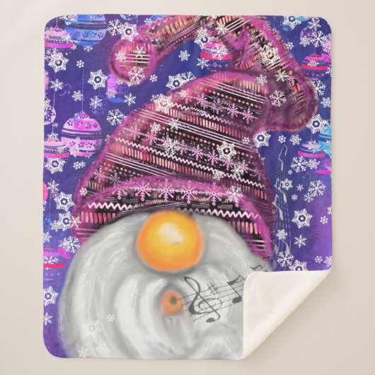 Happy Gnome in Lila Hut Singt ein Weihnachtslied Sherpadecke (Vorderseite)