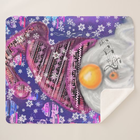 Happy Gnome in Lila Hut Singt ein Weihnachtslied Sherpadecke (Vorderseite (Horizontal))