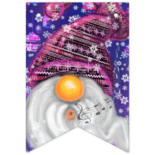 Happy Gnome in Lila Hut Singt ein Weihnachtslied Wimpelkette