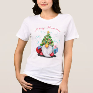 Happy Gnome mit Geschenk Funny Christmas Tri-Blend Shirt