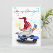 Happy Gnome mit Geschenk Weihnachtskarte (Stehend Vorderseite)