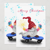 Happy Gnome mit Geschenk Weihnachtskarte (Vorne/Hinten)