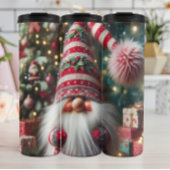 Happy Gnome mit gestreiftem Hut Thermosbecher