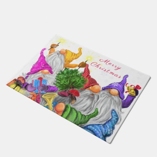 Happy Gnome Party Christmas Doormat Fußmatte (Schrägansicht)