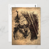 Happy Gnome sitzt auf einem Pilz und spielt eine F Postkarte (Vorne/Hinten)