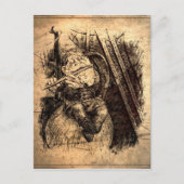 Happy Gnome sitzt auf einem Pilz und spielt eine F Postkarte (Vorderseite)