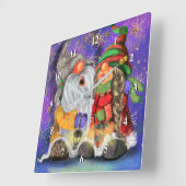 Happy Gnomes Funny Christmas Clock Quadratische Wanduhr (Winkel)