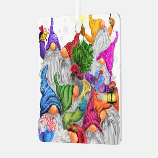 Happy Gnomes Party Weihnachtsgeschenk Ornament Aus Metall (Vorderseite links)