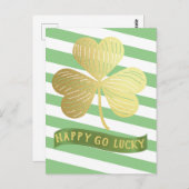 Happy Go Lucky Gold Kleeblatt St Patrick's Day Postkarte (Vorne/Hinten)