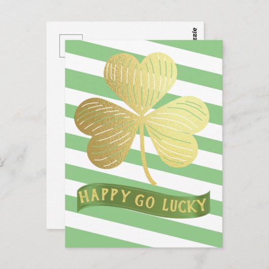 Happy Go Lucky Gold Kleeblatt St Patrick's Day Postkarte (Vorne/Hinten)