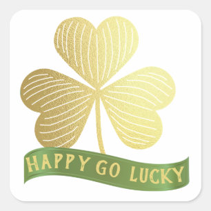 Happy Go Lucky Gold Kleeblatt St Patrick's Day Quadratischer Aufkleber