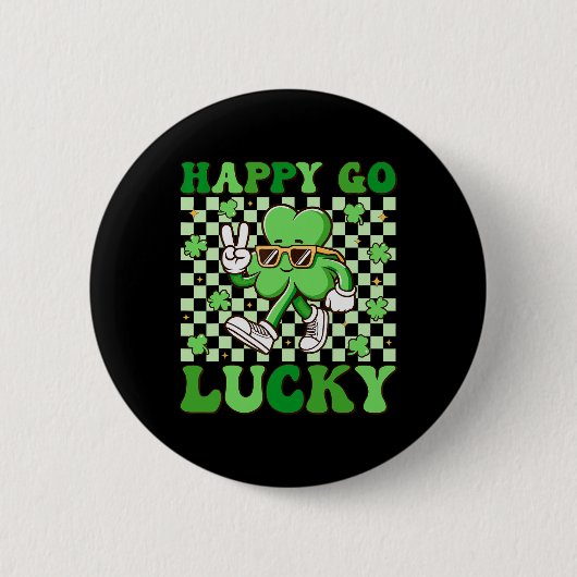 Happy Go Lucky Kleeblatt Irish St Patricks Day Gro Button (Vorderseite)