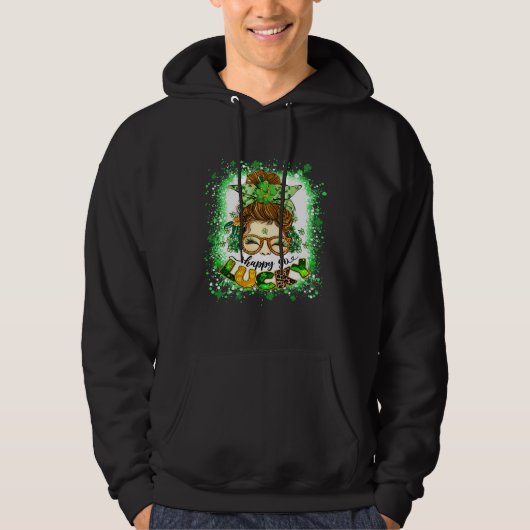 Happy go Lucky Messy Bun Girl Irish St Patricks Da Hoodie (Vorderseite)