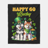Happy Go Lucky Niedlich Husky St Patricks Day Fleecedecke (Vorderseite)