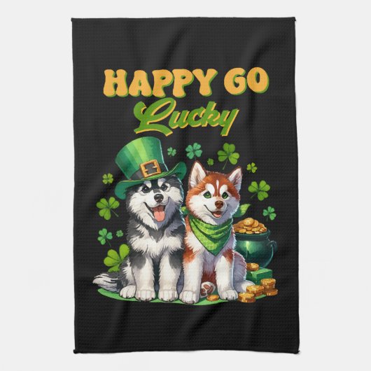 Happy Go Lucky Niedlich Husky St Patricks Day Geschirrtuch (Vertikal)