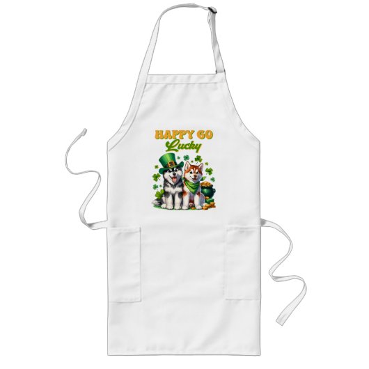 Happy Go Lucky Niedlich Husky St Patricks Day Lange Schürze (Vorne)