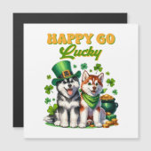 Happy Go Lucky Niedlich Husky St Patricks Day Magnetkarte (Vorne/Hinten)