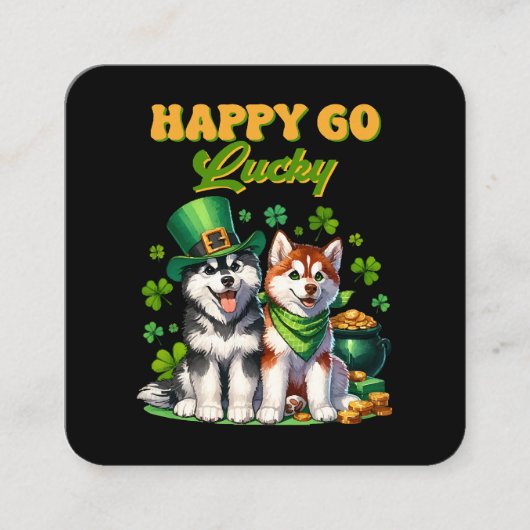 Happy Go Lucky Niedlich Husky St Patricks Day Quadratische Visitenkarte (Vorderseite)