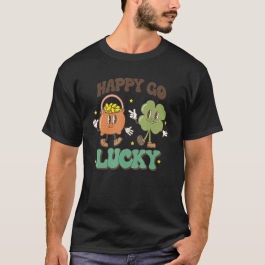 Happy Go Lucky retro St Patricks day shamrock pot T-Shirt (Vorderseite)