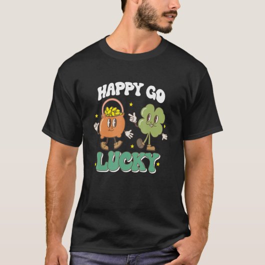 Happy Go Lucky Retro St Patricks Day Shamrock Pot  T-Shirt (Vorderseite)