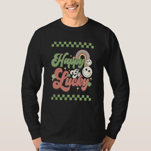 Happy Go Lucky St Patrick's Day Groovy Retro T-Shirt (Vorderseite)