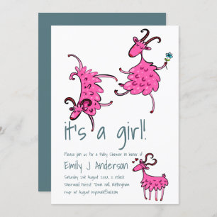 Happy GOAT Pink Baby Dusche Handschriftlich Einladung