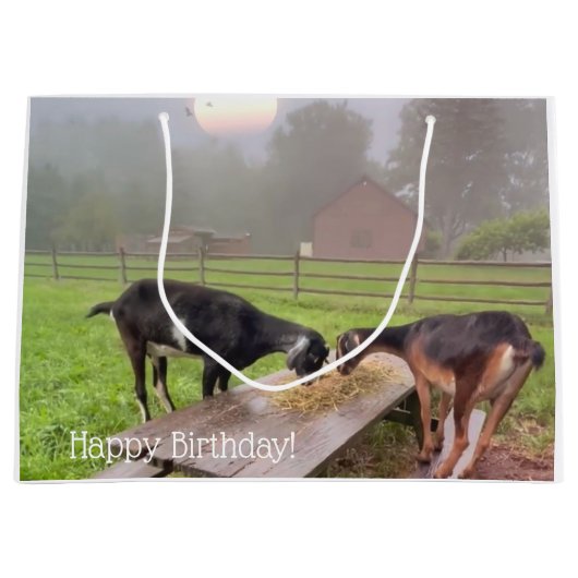 Happy Goat Sunset Birthday Große Geschenktüte (Vorderseite)