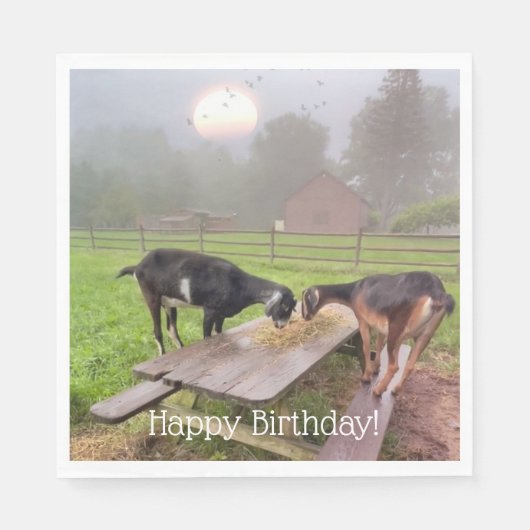 Happy Goat Sunset Birthday Serviette (Vorderseite)