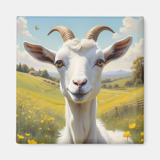 Happy Goat Vibrant Buttercup Wiese Magnet (Vorne)