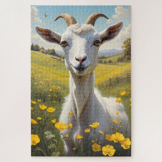 Happy Goat Vibrant Buttercup Wiese Puzzle (Vertikal)