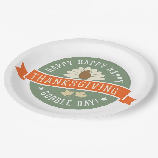 Happy Gobble Day Erntedank Holiday Pappteller (Schrägansicht)