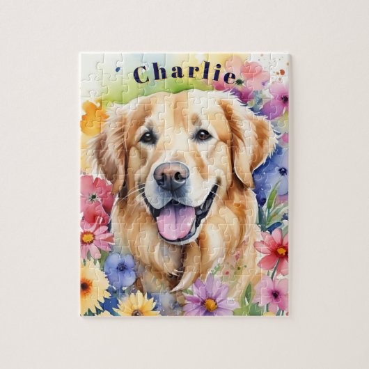 Happy Golden Retriever Colorful Pet Portrait Puzzle (Vertikal)