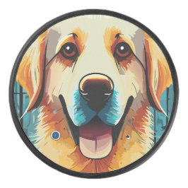 Happy Golden Retriever Eishockey Puck