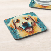 Happy Golden Retriever Getränkeuntersetzer (Linke Seite)