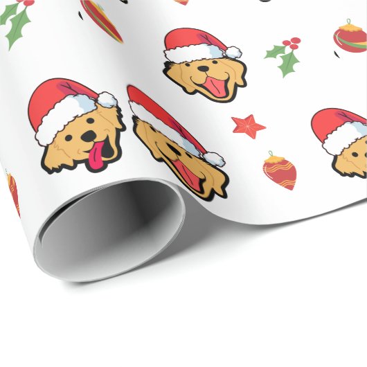Happy Golden Retriever Hund und Weihnachtsmannmütz Geschenkpapier (Rolleneckpunkt)