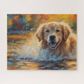 Happy Golden Retriever im Wasser Puzzle (Horizontal)