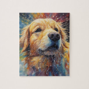 Happy Golden Retriever im Wasser Puzzle