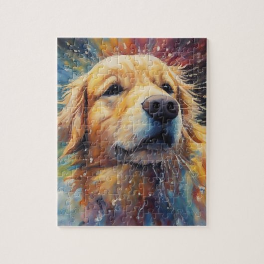 Happy Golden Retriever im Wasser Puzzle (Vertikal)