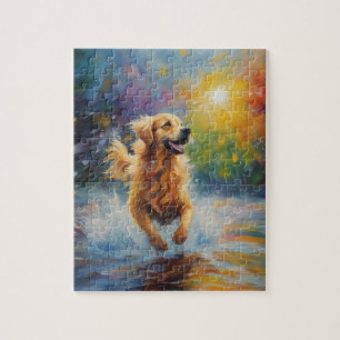 Happy Golden Retriever im Wasser Puzzle