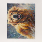 Happy Golden Retriever im Wasser Puzzle (Vertikal)