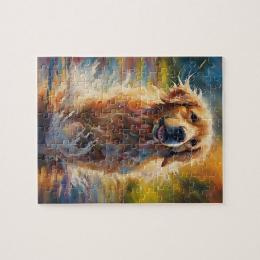 Happy Golden Retriever im Wasser Puzzle (Horizontal)