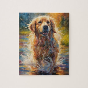 Happy Golden Retriever im Wasser Puzzle